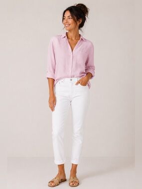 Ann Taylor LOFT Cuffed Girlfriend Jeans in White Size 2 Petite NWOT